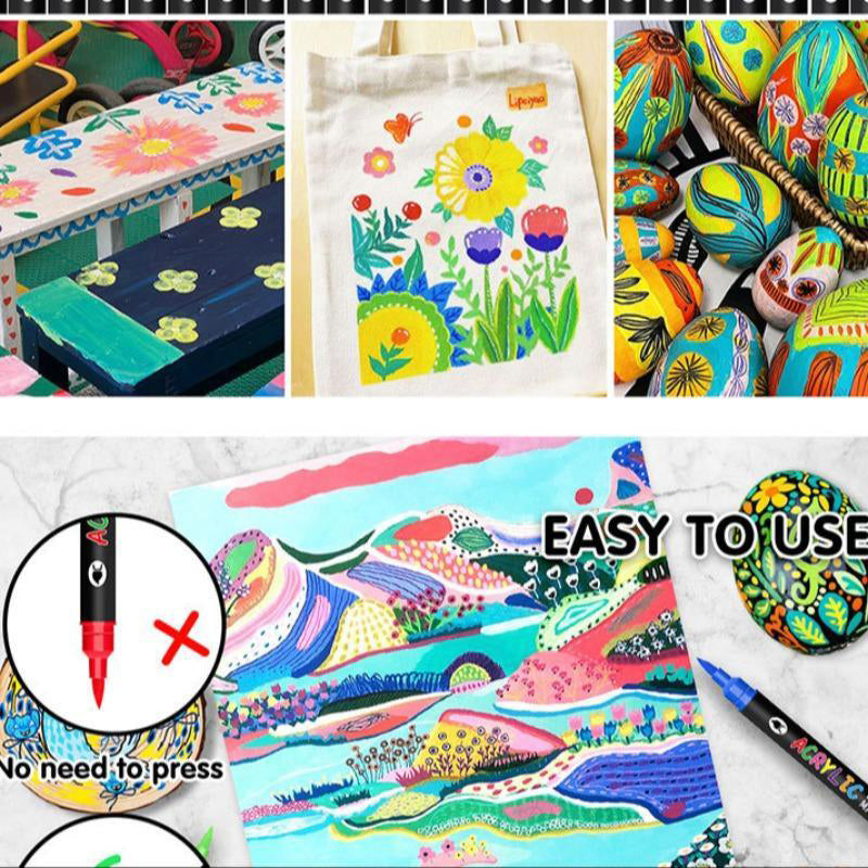 🖌️✨ Akrylpen med Dobbelt Spids - Fin Pensel & Kunstspids til Kunst på Lærred, Træ & Sten 🎨🌈