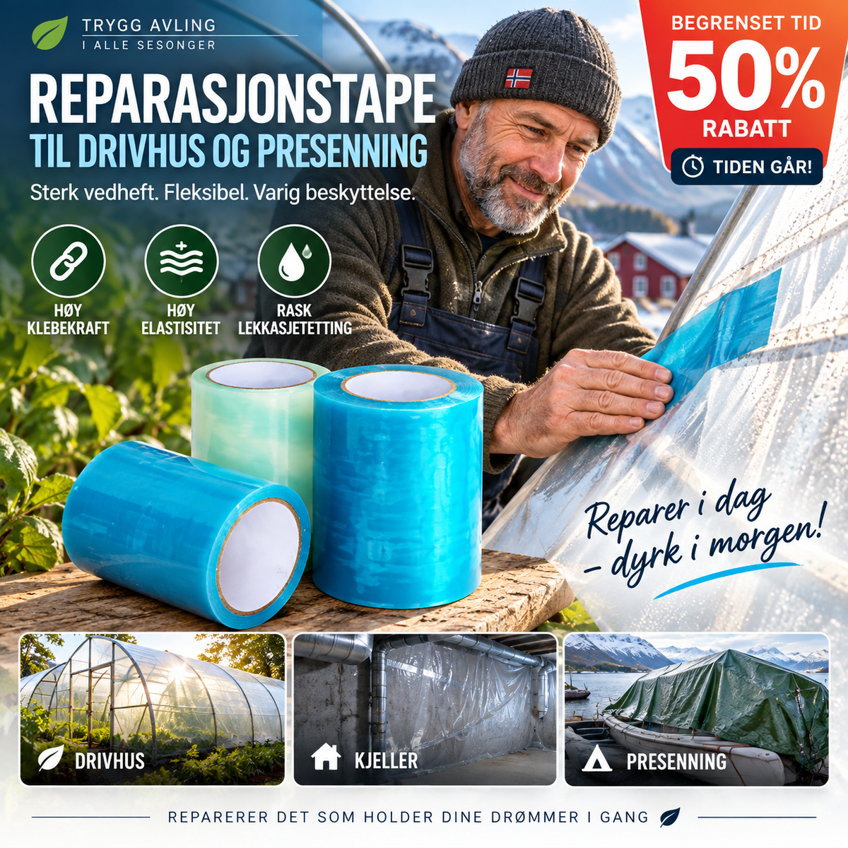 ⏰🎁 Vandtæt reparationstape med høj klæbeevne til drivhusfolie