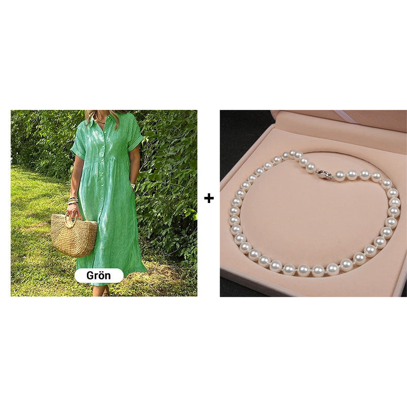 👗 50% RABATT! 💗 Randig Lång V-ringad Skjortklänning för Kvinnor – Sommarrea – Luftig & Bekväm, Klassisk Look & Perfekt för Varma Dagar ☀️