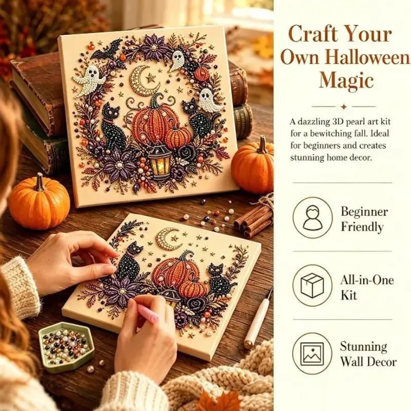👻🎃3D Pearl Art Halloween DIY Kit – Spooky Diamond Painting, All-in-One Supplies