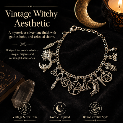 Vintage-armbånd med hekse-charms | Himmelsk gotisk boho-smykke til kvinde