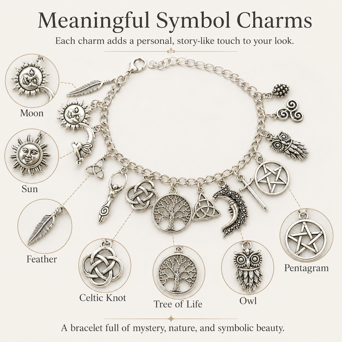 Vintage-armbånd med hekse-charms | Himmelsk gotisk boho-smykke til kvinde