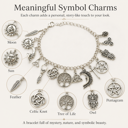 Vintage-armbånd med hekse-charms | Himmelsk gotisk boho-smykke til kvinde