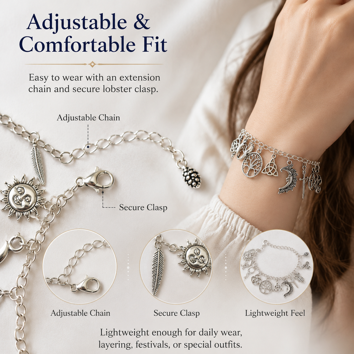 Vintage-armbånd med hekse-charms | Himmelsk gotisk boho-smykke til kvinde
