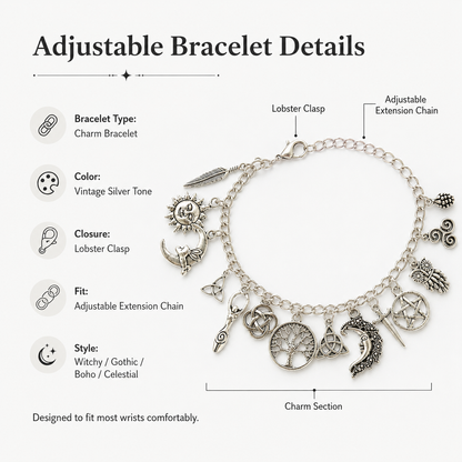Vintage-armbånd med hekse-charms | Himmelsk gotisk boho-smykke til kvinde