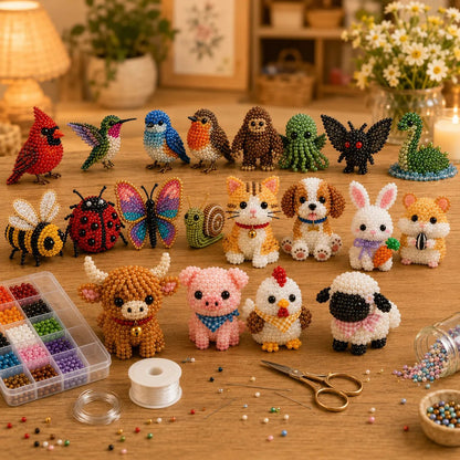 🧵✨ Sæt til at lave små 3D-dyr med perler