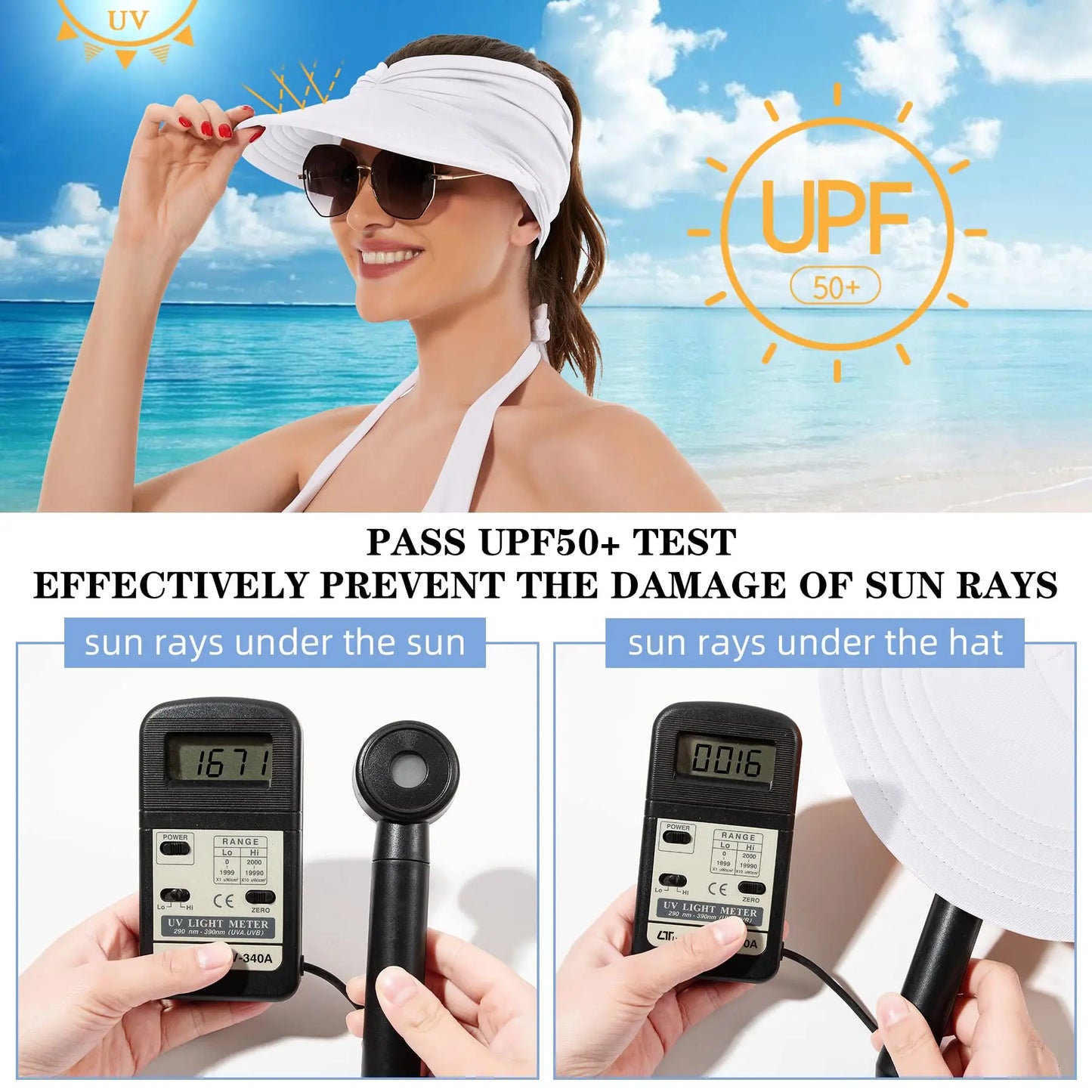 ☀️Dame solskærm med UPF 50+ UV-beskyttelse☀️
