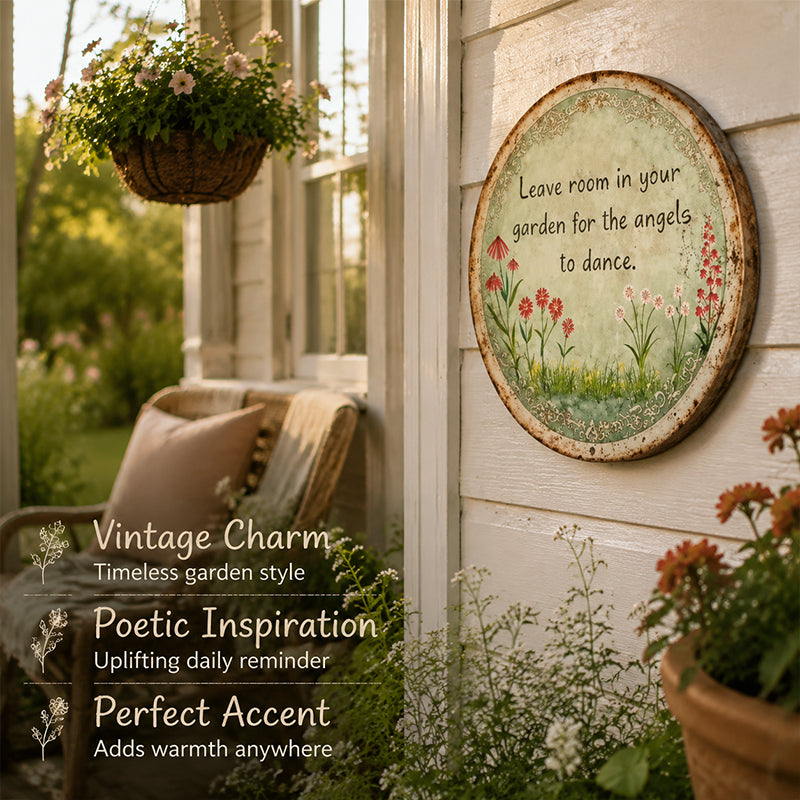 ✨ Håndlavet Angel Dance rundt metalskilt, vintage cottage-have vægdekoration gave