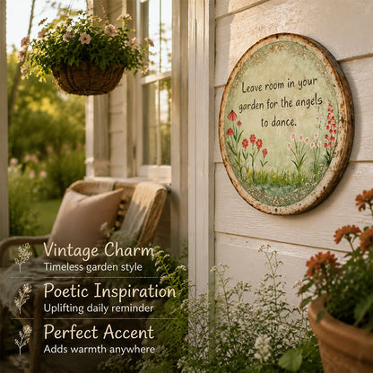 ✨ Håndlavet Angel Dance rundt metalskilt, vintage cottage-have vægdekoration gave