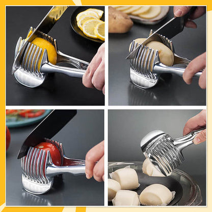 🍋Creative Kitchen skiveskæreværktøj, håndholdt pålægsmaskine i aluminiumslegering i fødevarekvalitet, hurtig skæreholder til citron, tomat, løg og bløde frugter og grøntsage