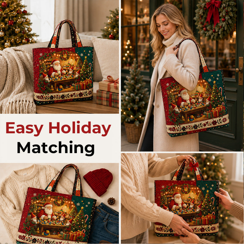 Vintage-tote-taske med julemotiv af julemanden | Festlig genanvendelig indkøbspose