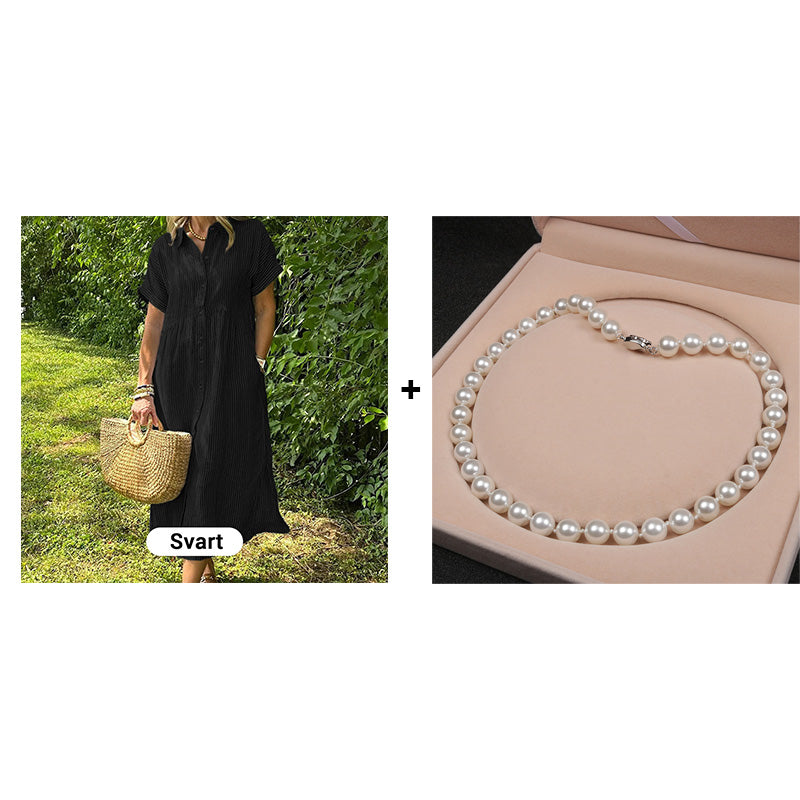 👗 50% RABATT! 💗 Randig Lång V-ringad Skjortklänning för Kvinnor – Sommarrea – Luftig & Bekväm, Klassisk Look & Perfekt för Varma Dagar ☀️