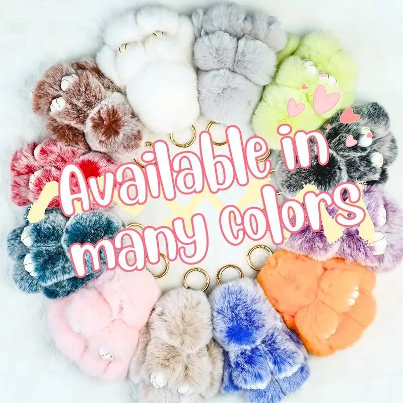 🎁Sista dagen 50% RABATT🐰Mjuk handgjord fluffig kanin-pompomnyckelring med designad plåtask