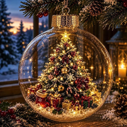 🎄Glødende jule-diorama pynt – En lille vinterverden i din håndflade👼