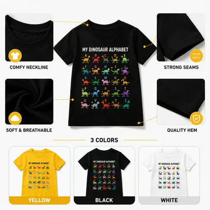 🔥Børne-T-shirt med dinosaur- og alfabetprint🔥