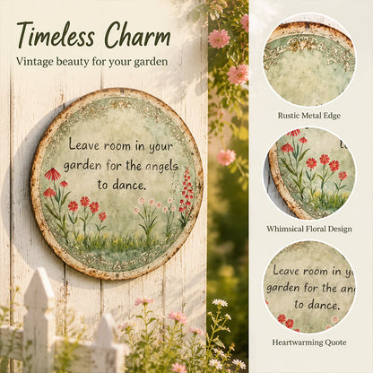 ✨ Håndlavet Angel Dance rundt metalskilt, vintage cottage-have vægdekoration gave