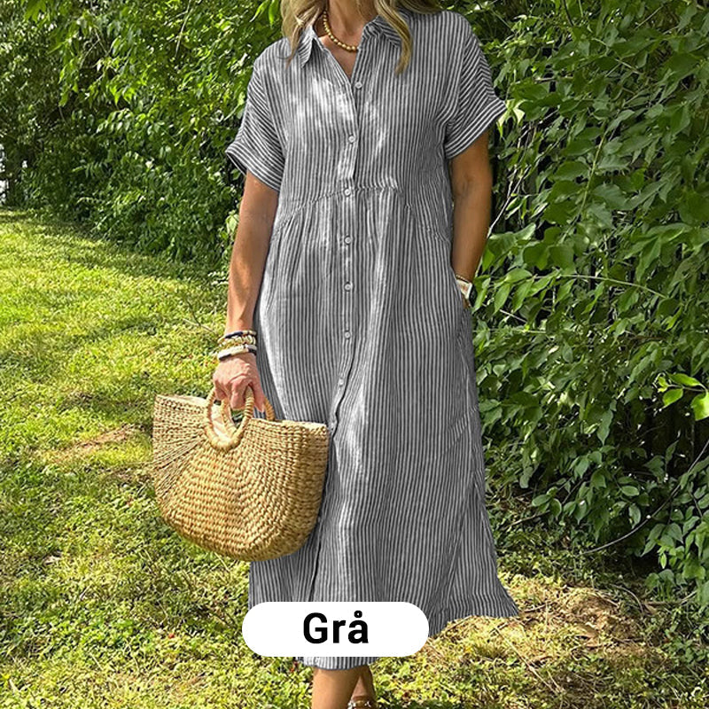 👗 50% RABATT! 💗 Randig Lång V-ringad Skjortklänning för Kvinnor – Sommarrea – Luftig & Bekväm, Klassisk Look & Perfekt för Varma Dagar ☀️