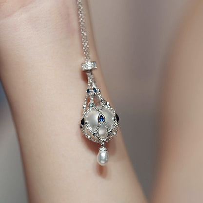 💎 Lyxigt Lavalierhalsband med Sötvattenspärla & Blå Ädelsten – Elegant Dam­smycke 💎