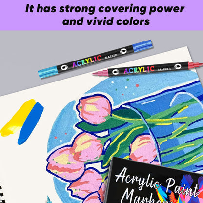 🖌️✨ Akrylpen med Dobbelt Spids - Fin Pensel & Kunstspids til Kunst på Lærred, Træ & Sten 🎨🌈