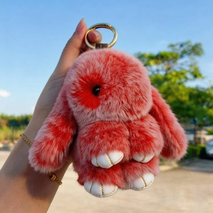 🎁Sista dagen 50% RABATT🐰Mjuk handgjord fluffig kanin-pompomnyckelring med designad plåtask