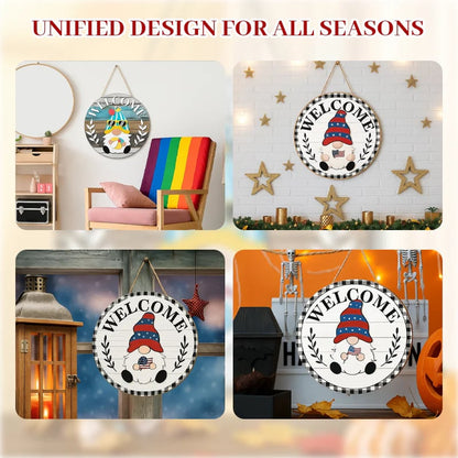 Säsongskampanj🌟Din kreativitetsfestival året runt!🎄Utbytbar välkomstskylt för trätomte🎈