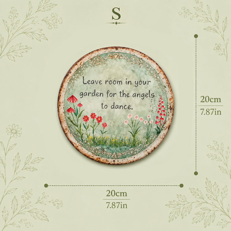 ✨ Håndlavet Angel Dance rundt metalskilt, vintage cottage-have vægdekoration gave