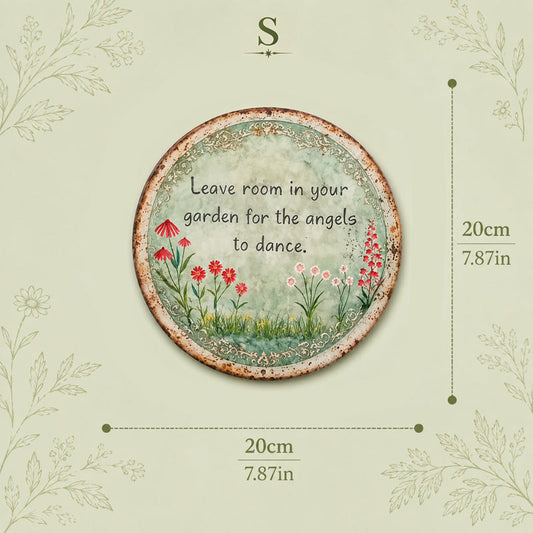 ✨ Håndlavet Angel Dance rundt metalskilt, vintage cottage-have vægdekoration gave