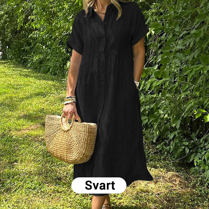 👗 50% RABATT! 💗 Randig Lång V-ringad Skjortklänning för Kvinnor – Sommarrea – Luftig & Bekväm, Klassisk Look & Perfekt för Varma Dagar ☀️