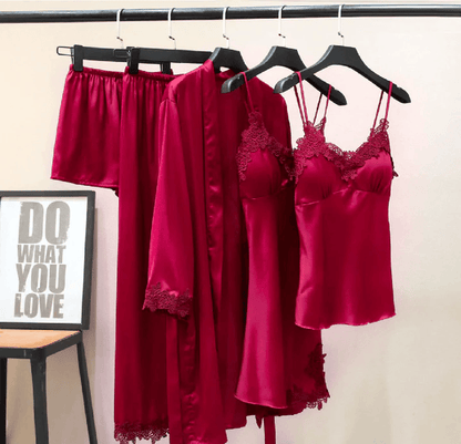 🔥🌹Specialerbjudanden för sommaren💕Sexigt nattlinne i fem delar av issilke för kvinnor