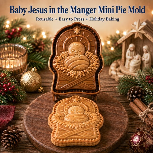 ✝️ Faith & Nativity-kollektion af mini-tærteforme til jul | Genanvendelige prægede forme til at forme detaljerede tærter med den bedende Jesus, krybbestallen og meget mere🥧✨