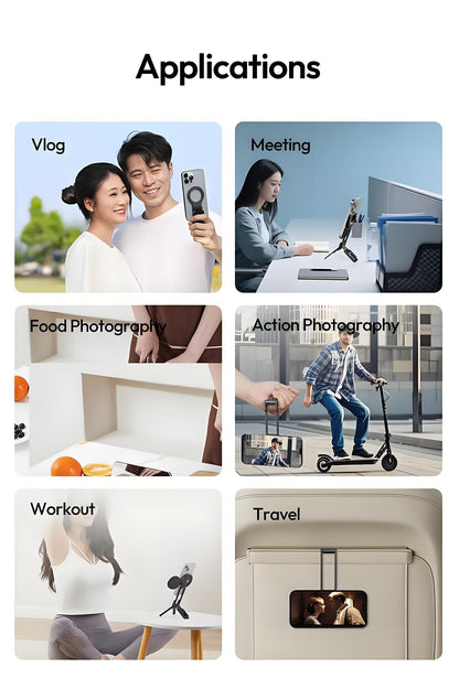 Magnetiskt telefonstativ för iPhone, MA38 Bärbar telefonhållare Ministativ för Magsafe med dubbelsidig stark magnetisk 1/4'' Arri-lokaliseringshål Hopfällbar krok