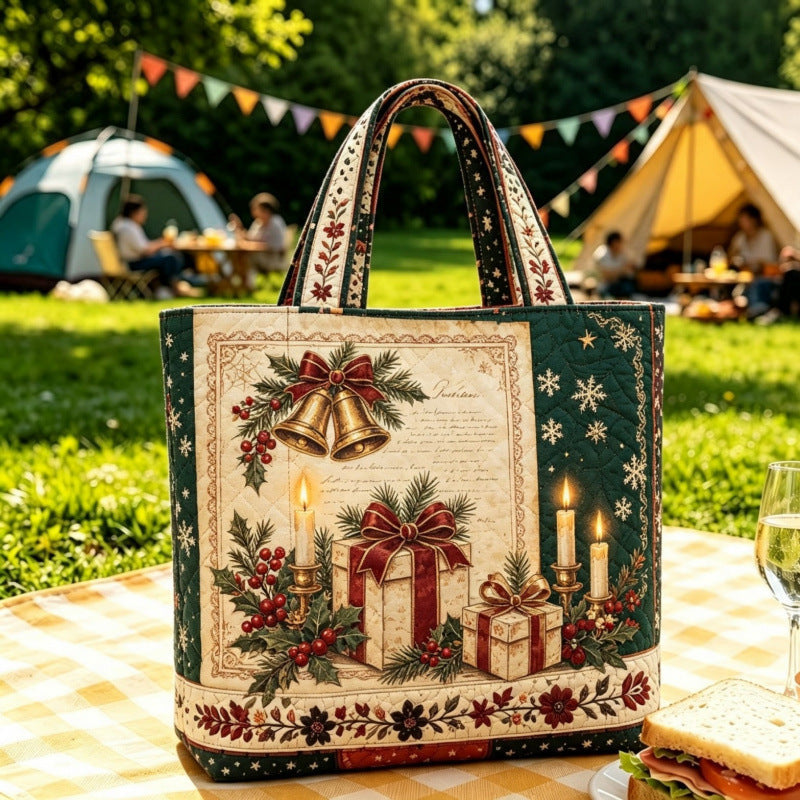 Vintage-tote-taske med julemotiv af julemanden | Festlig genanvendelig indkøbspose