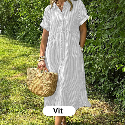👗 50% RABATT! 💗 Randig Lång V-ringad Skjortklänning för Kvinnor – Sommarrea – Luftig & Bekväm, Klassisk Look & Perfekt för Varma Dagar ☀️