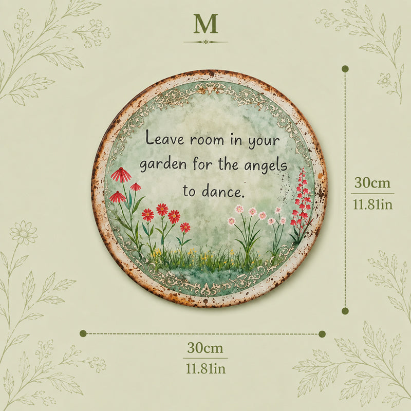 ✨ Håndlavet Angel Dance rundt metalskilt, vintage cottage-have vægdekoration gave