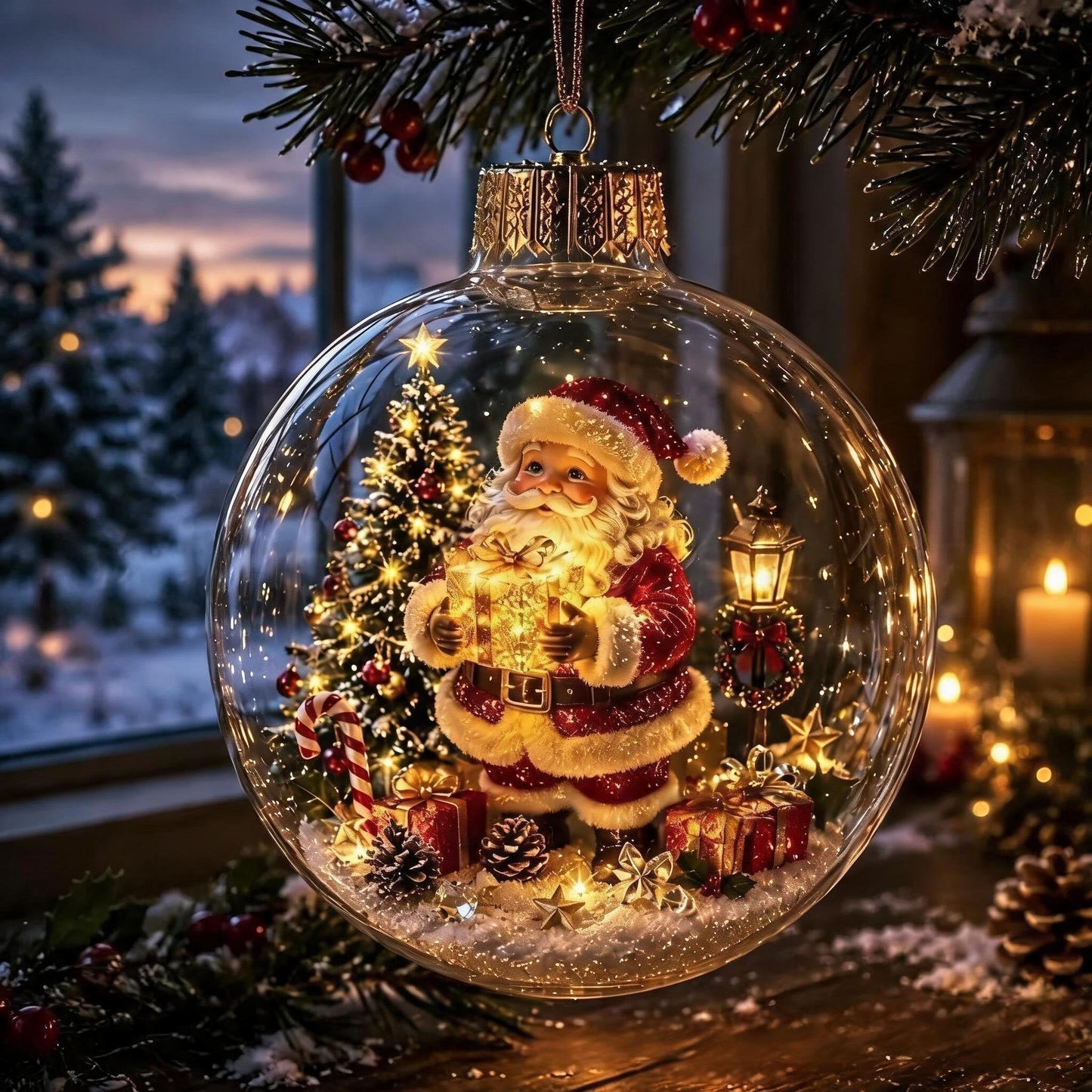 🎄Glødende jule-diorama pynt – En lille vinterverden i din håndflade👼