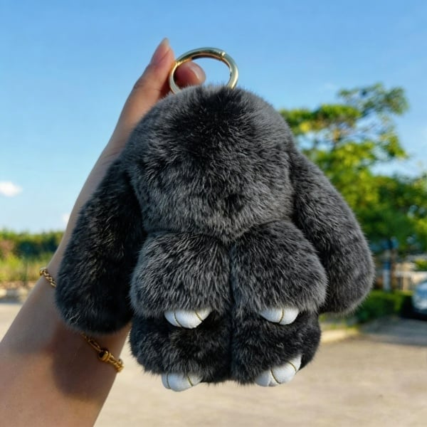 🎁Sista dagen 50% RABATT🐰Mjuk handgjord fluffig kanin-pompomnyckelring med designad plåtask