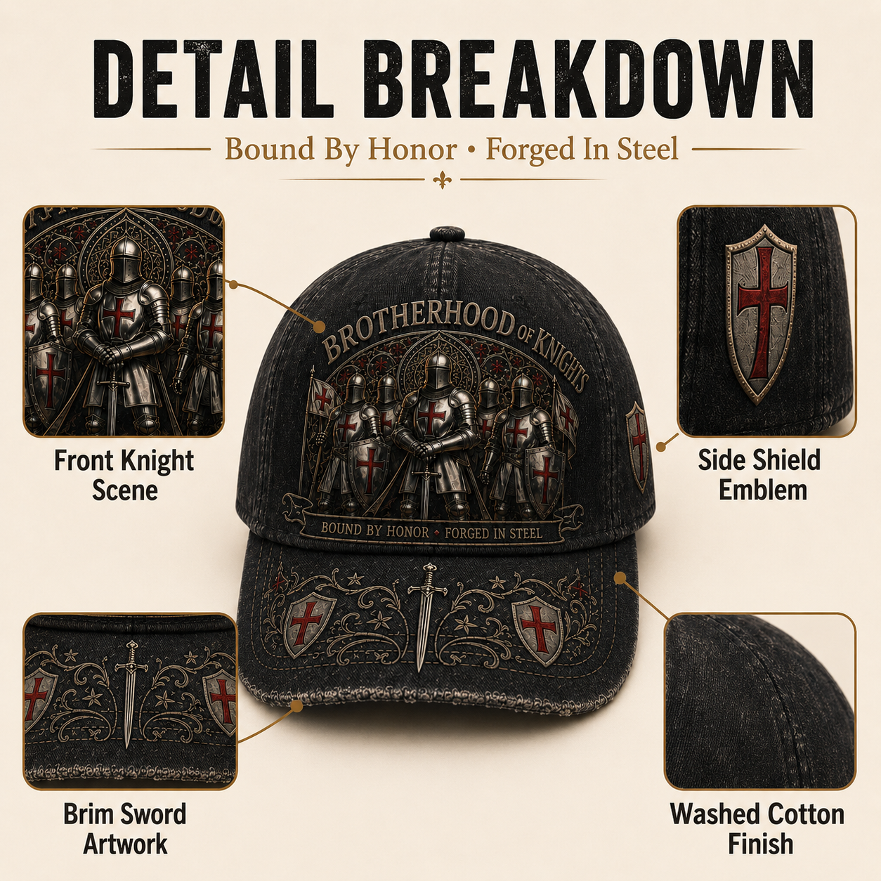 ⚔️ Bound By Honor Forged In Steel – Knights Templar Cap – fairyja
