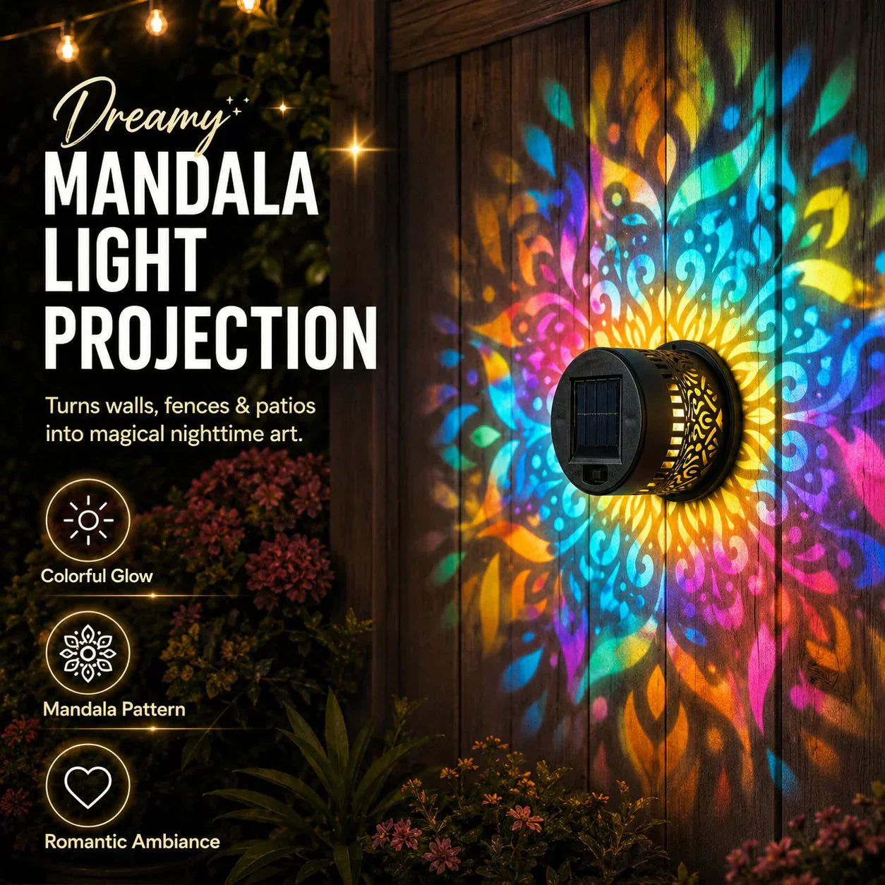 💡🔥Solcelledrevet mandala-projektor🎁