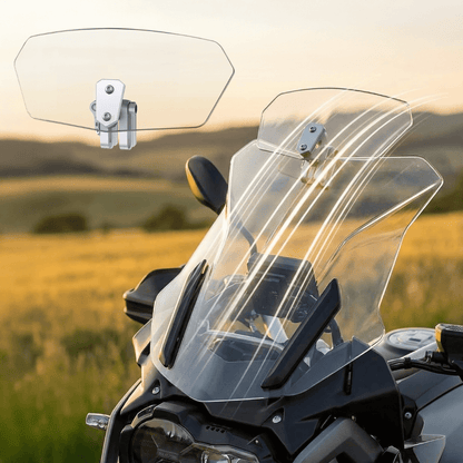 🏍️Justerbar motorcykelvindafviser – Universel vindskærmspoiler til hjelmvibration, vindstøj & turbulens