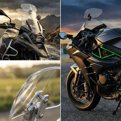🏍️Justerbar motorcykelvindafviser – Universel vindskærmspoiler til hjelmvibration, vindstøj & turbulens