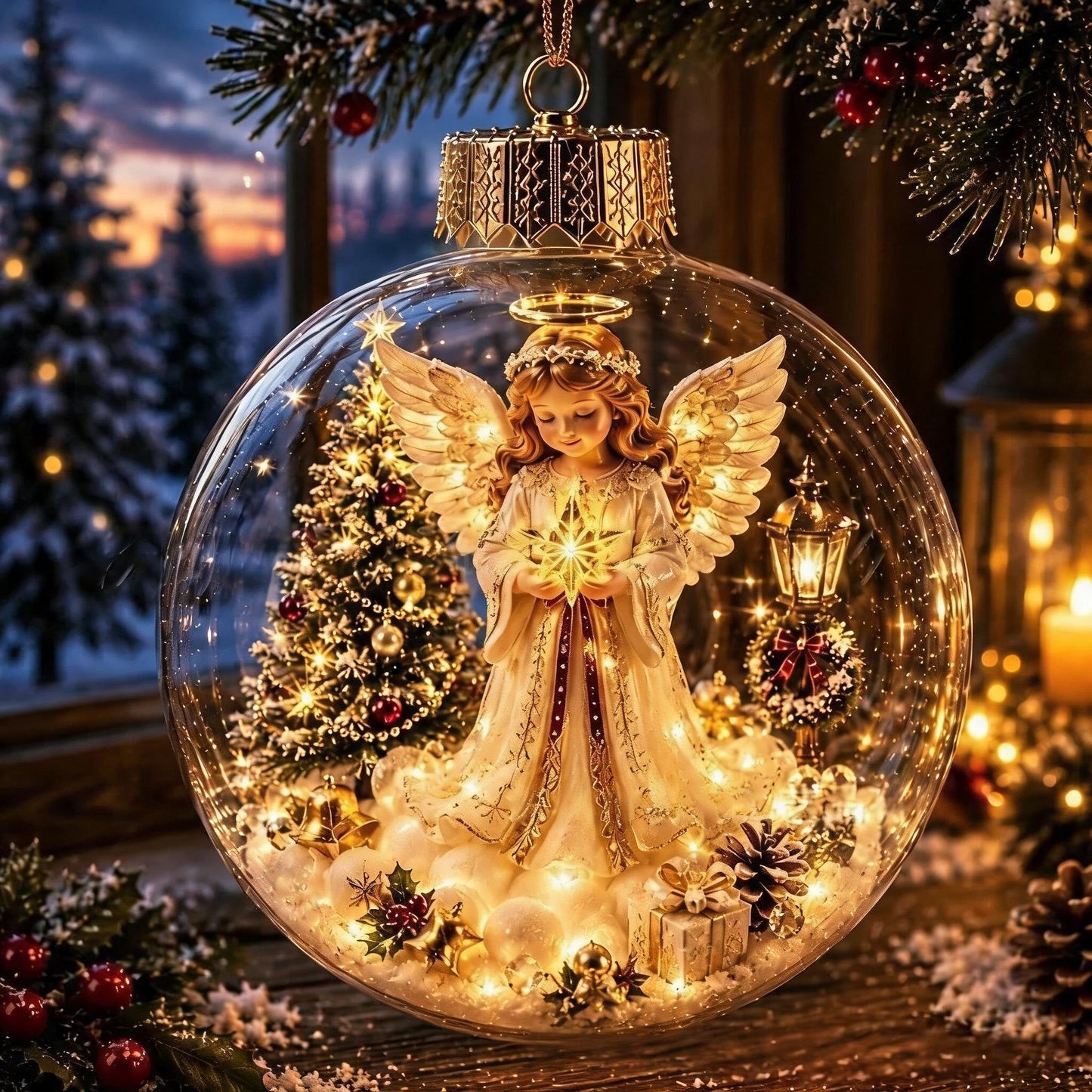 🎄Glødende jule-diorama pynt – En lille vinterverden i din håndflade👼