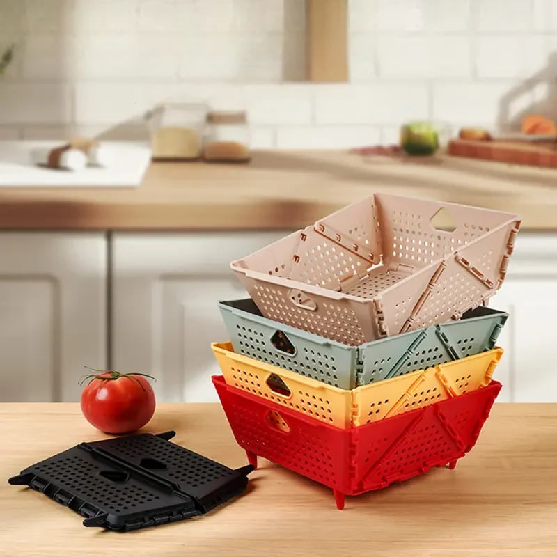 Hopfällbar multifunktionell avrinningskorg – platsbesparande, värmebeständig, dubbel storlek