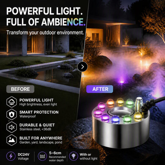 ⏰💨 12-LED Ultrasonic Mist Maker Fogger – Creates cool mist & colourful light – Perfect for humidifiers, fountains or Halloween decor – runs quietly in water 💧✨