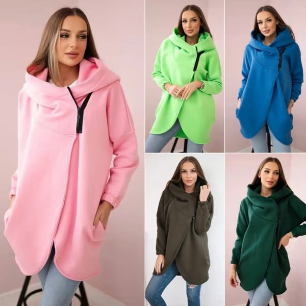 Women's Plus Size Hooded Sweatshirt, Half-zip Fashion Design