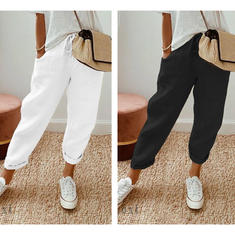 💕Sista dagens kampanj -49% rabatt💕Ledig byxa i bomull och linne för kvinnor