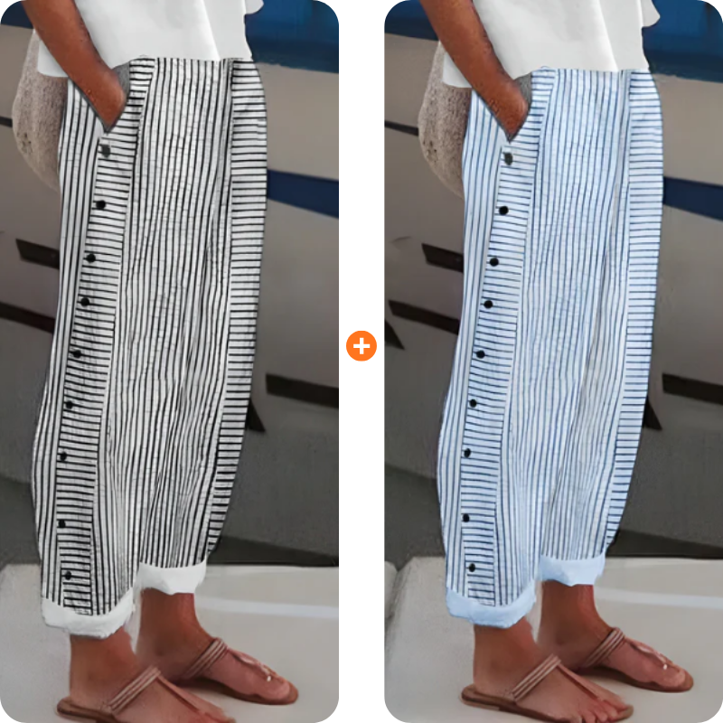 ☀️ 50% rabat på 🌸Stribede bukser med sidelommer – Lette og åndbare til sommeren 🌿