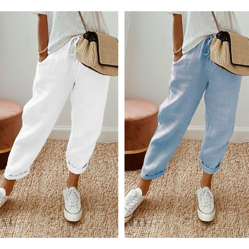 💕Sista dagens kampanj -49% rabatt💕Ledig byxa i bomull och linne för kvinnor
