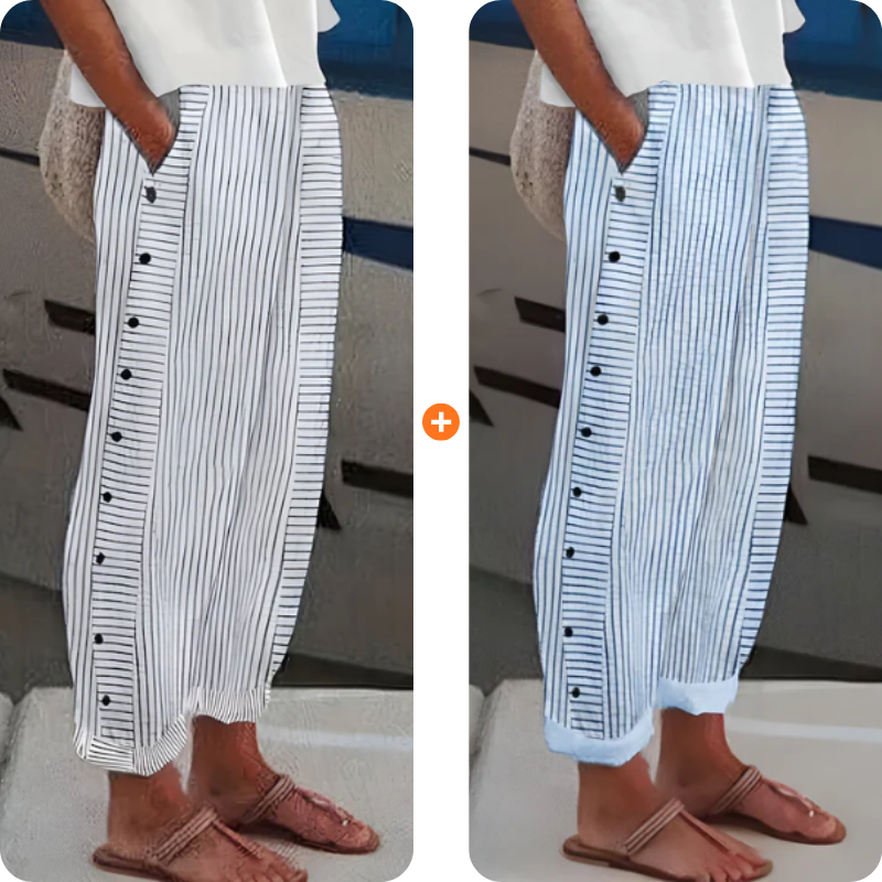 ☀️ 50% rabat på 🌸Stribede bukser med sidelommer – Lette og åndbare til sommeren 🌿