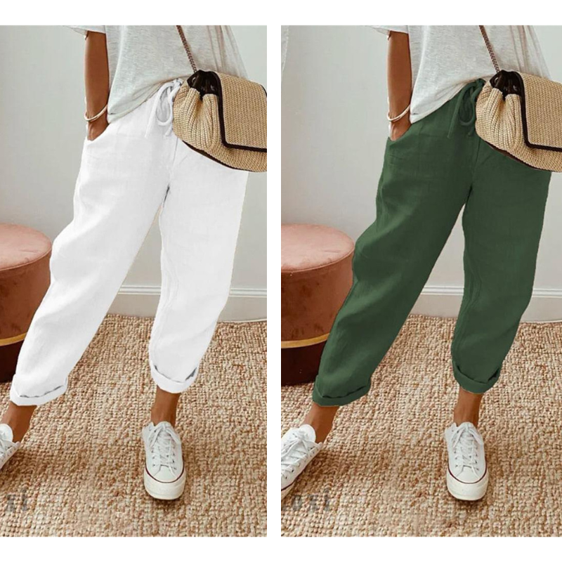 💕Sista dagens kampanj -49% rabatt💕Ledig byxa i bomull och linne för kvinnor