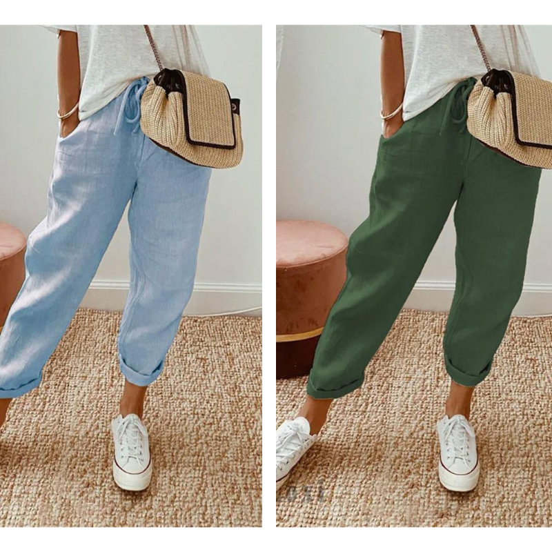 💕Sista dagens kampanj -49% rabatt💕Ledig byxa i bomull och linne för kvinnor